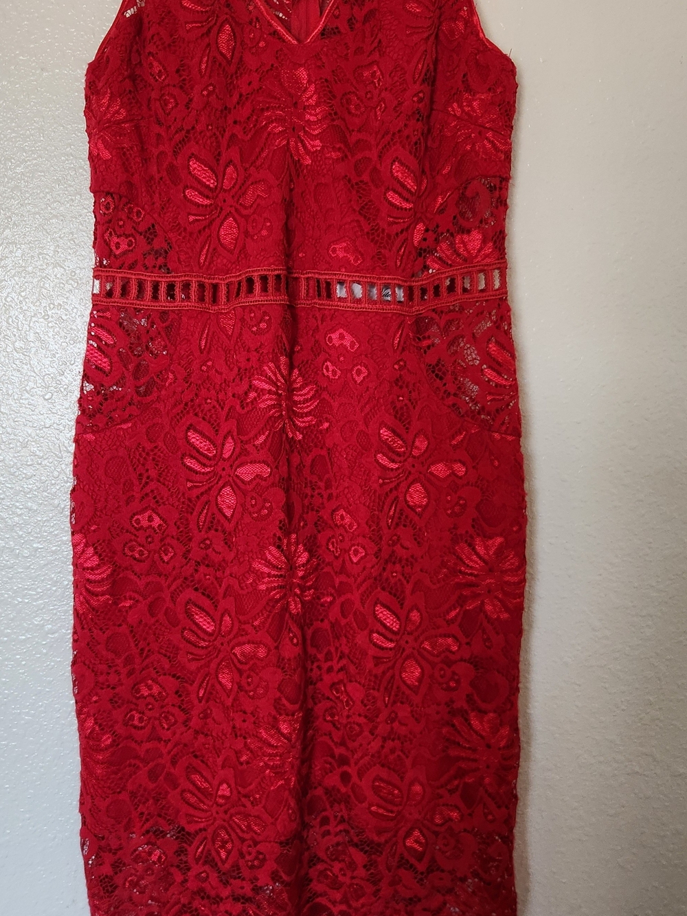 Red Lace Sleeveless Sheath Dress